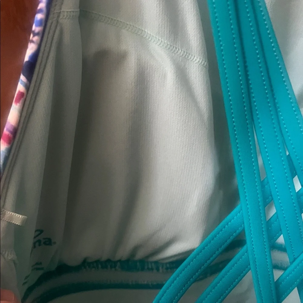 Prana Teal and Cream Patterned One Piece Swimsuit - Picture 5 of 8